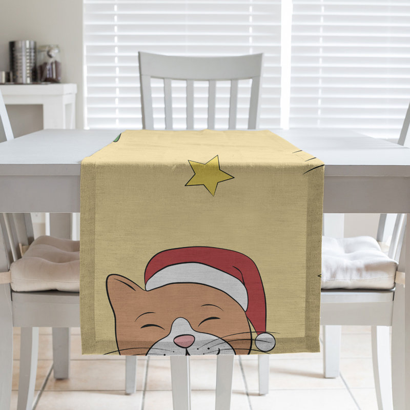 Chemin de table christmase hol christmas chats, L 90 po x l 16 po, Jaune / Rouge / Vert, Polyester
