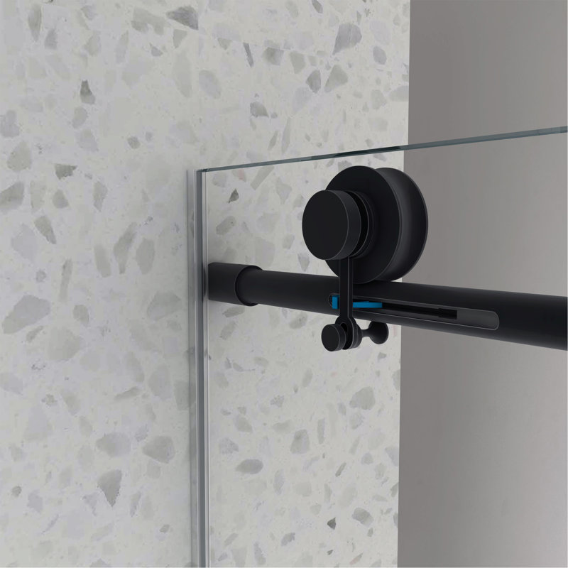6076 Matte Black Frameless One Fixed And One Shifted Shower Door, 70MM 304 Stainless Steel Large Pulleys With Adjustable Soft Closing Function,With Nano Easy Cleaning,Stick Explosion-Proof Menbrance
