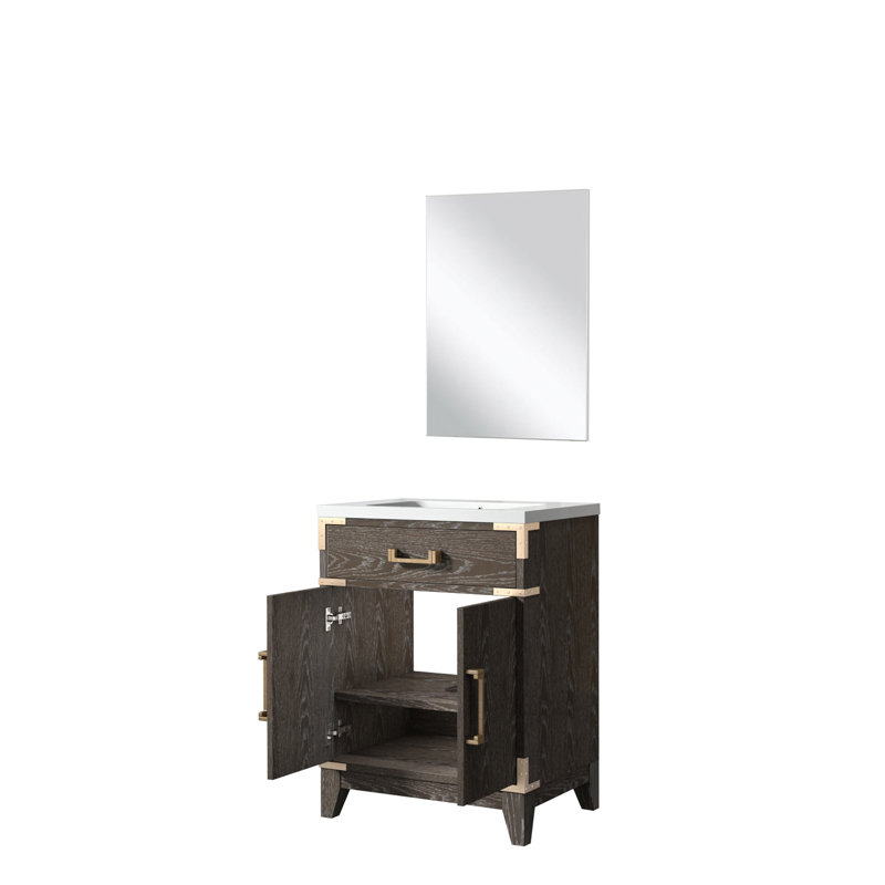 Meuble-lavabo simple 24 po X P 18 po P, comptoir en acrylique et Miroir, Brown Oak, 24"