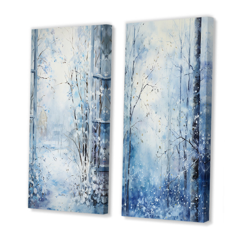 «White and Blue Winter Forest Collage II - Winter Landscape», ensemble d'art mural sur toile, Toile tendue, H 28 po x l 25 po