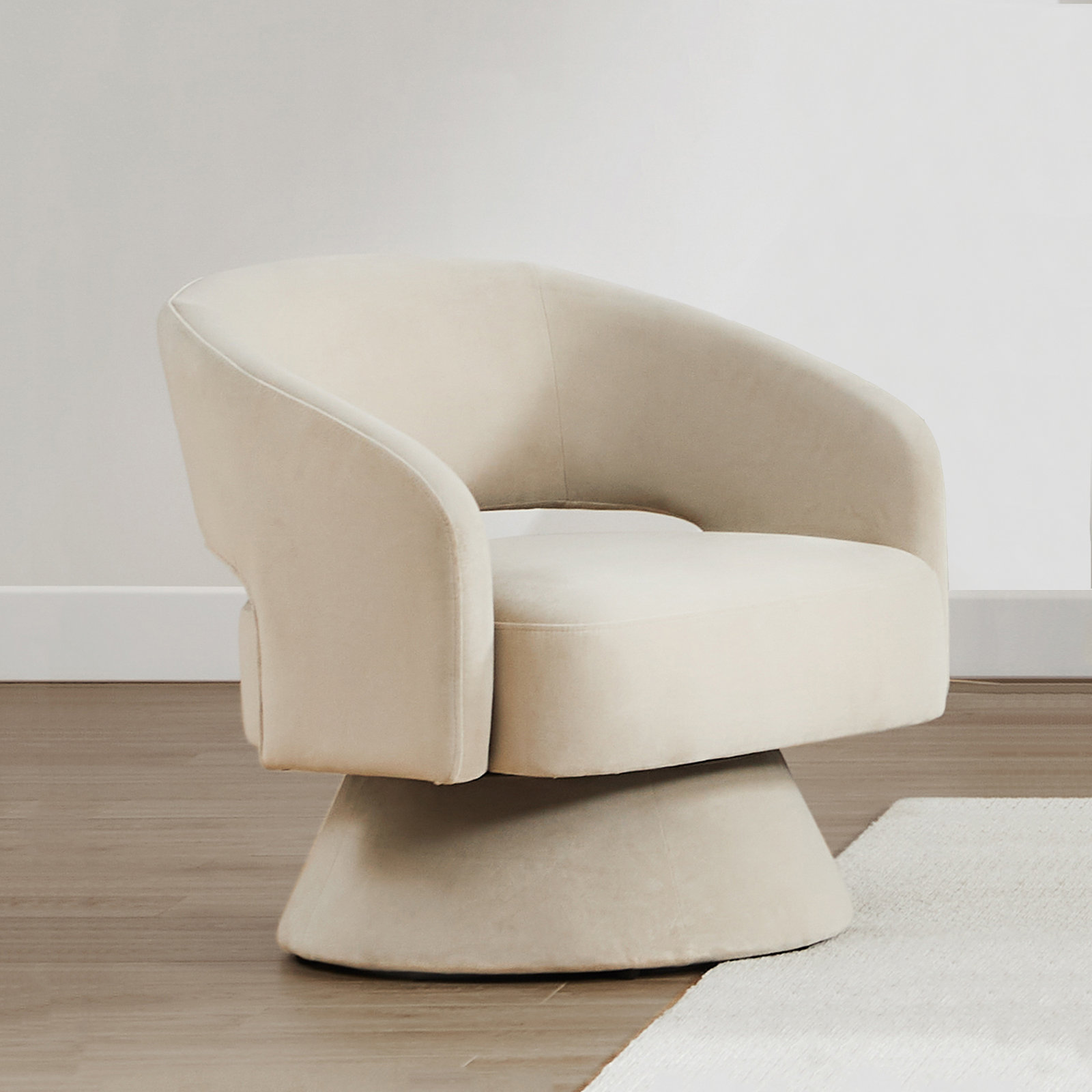 Bhupendra Swivel Barrel Chair, Creamy Grey Velvet