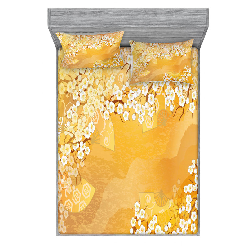 Microfiber Sheet Set, Queen Sheet Set with Fitted Sheet, Orange Branches Floral