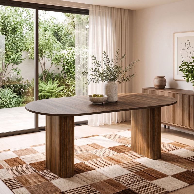 Table de salle à manger ovale en bois à double piétement de 70,87 pouces, Noyer