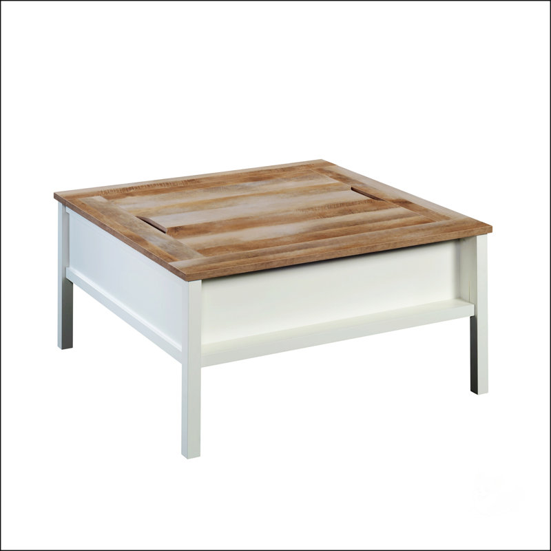 Multifunctional Square Coffee Table With Chess And Checkers Game Surface, White Finish And Oak Accents