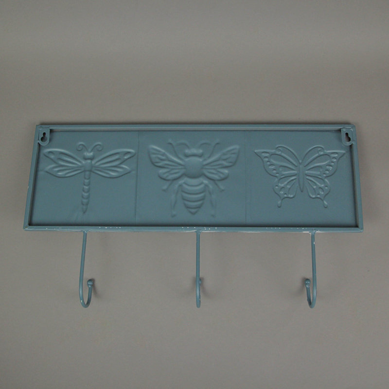 Porte-crochets mural en métal bleu et blanc Primeau pour manteaux et serviettes de vestibule - l 19 po x P 2,5 po x H 10,5 po