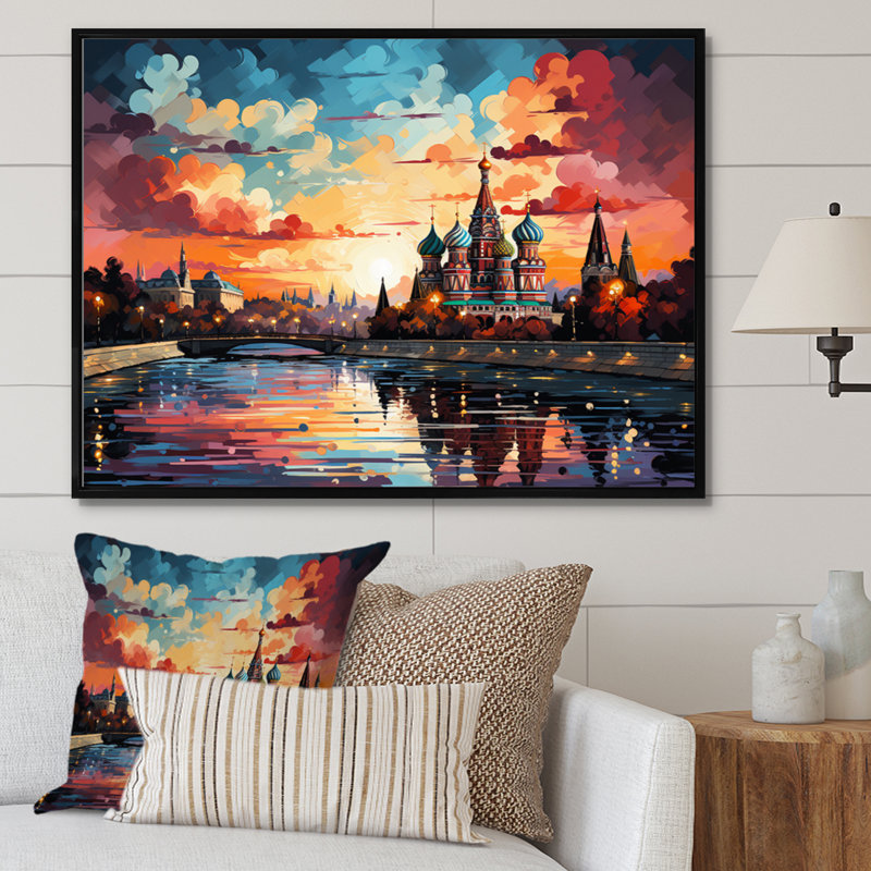 «Colorful City Moscow Popart I», reproduction sur toile, Cadre flottant noir, 34" H x 44" W
