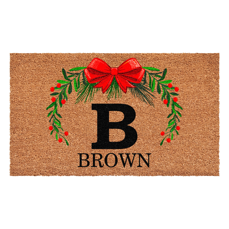 Paillasson couronne de Noël personnalisé, lettre B, L 24 po x L 48 po