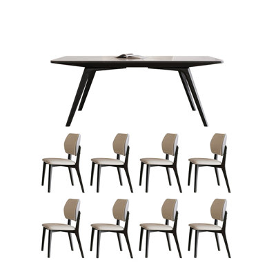 Double-Layer Rock Board Ash Wood Dining Table Set