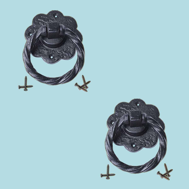 Black Wrought Iron Flower Style Ring Pull Handles Pack of 2