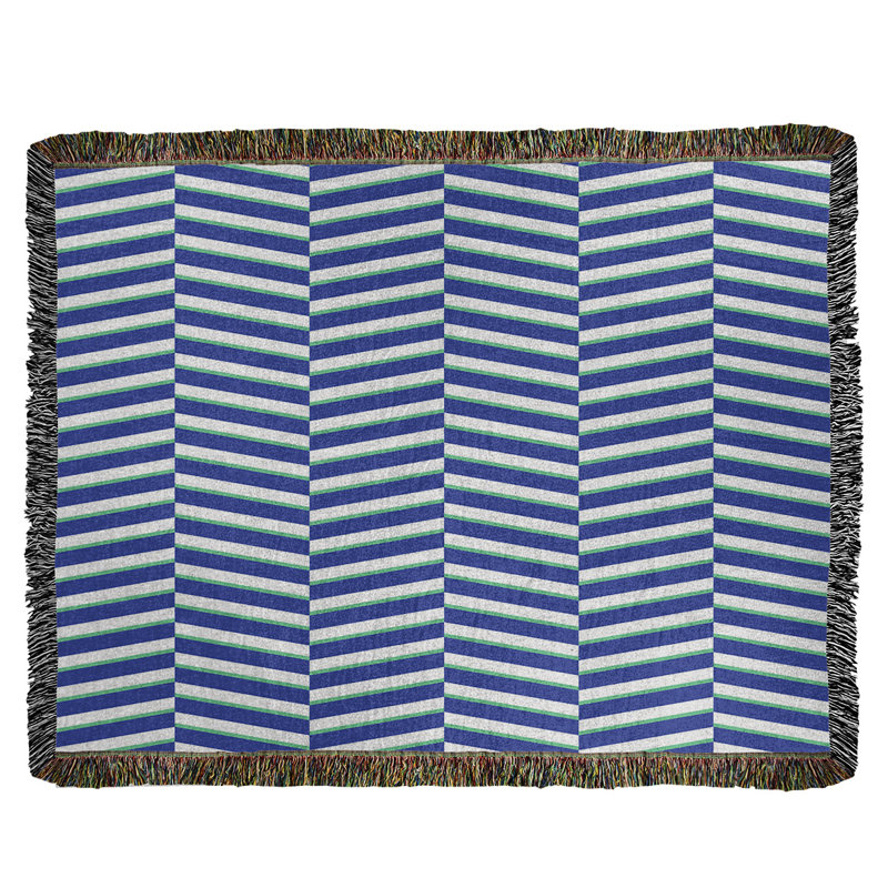 Couverture en coton tissé à rayures fracturées, l 37 po x L 52 po, Bleu / vert