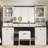 Farmhouse Vanity Desk with Mirror and LED Lights,Cushion Stool