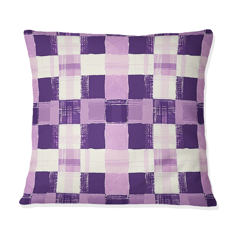 Coussin décoratif mauve et blanc Mid-Century Gingham, H 16 po x l 16 po