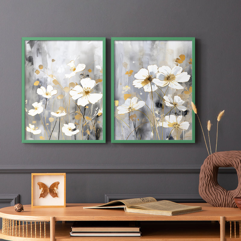 FLORAL Series CDVII - Reproduction encadrée de qualité supérieure - prête à être accrochée - aucun clou requis - aucun clou requis