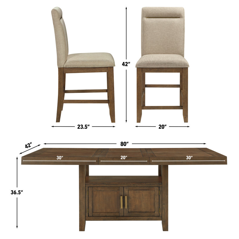 Garland Extendable Counter Dining Set, 5 Pieces: Table, 4 Chairs, Toffee Brown/Beige