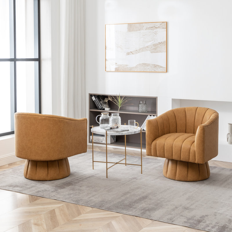 Fauteuil demi-tonneau pivotant de 27,9 po Aedan, Similicuir jaune, 2
