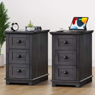 3 Drawers End Tables with Storage and Built-in Outlets for Living Room