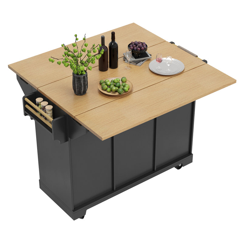 Wood Kitchen Island, Black