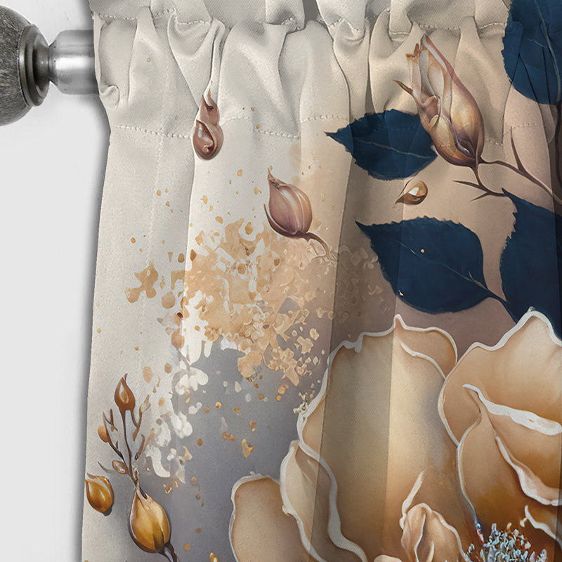 Rideau occultant floral brun et bleu rose - 1 panneau, L 52 po x L 90 po
