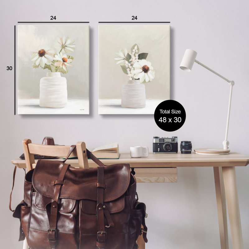 Ensemble de 2 vases d'art sur toile Simply Elegant Floral par House Fenway, H 30 po x l 24 po