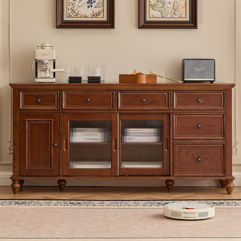 Buffet en noyer massif et bois manufacturé, H 34,65 po x l 70,87 po x P 19,69 po