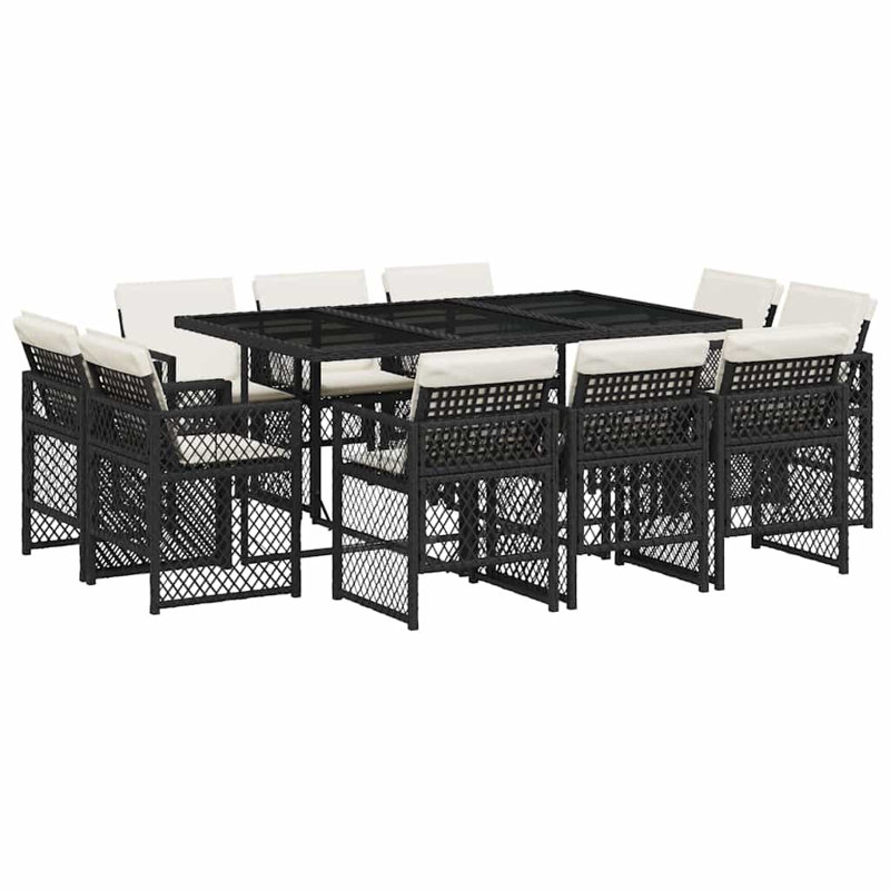 Patio Dining Set with, Cream White, 73cm H x 165cm W x 106cm D, Black