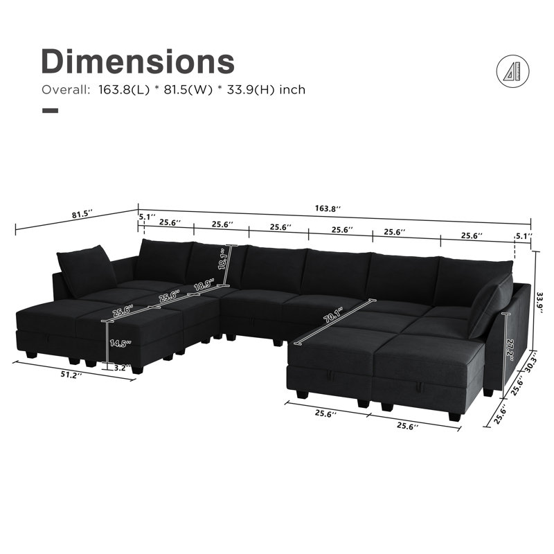 Canapé modulaire en velours avec repose-pieds Tremee, Velours noir