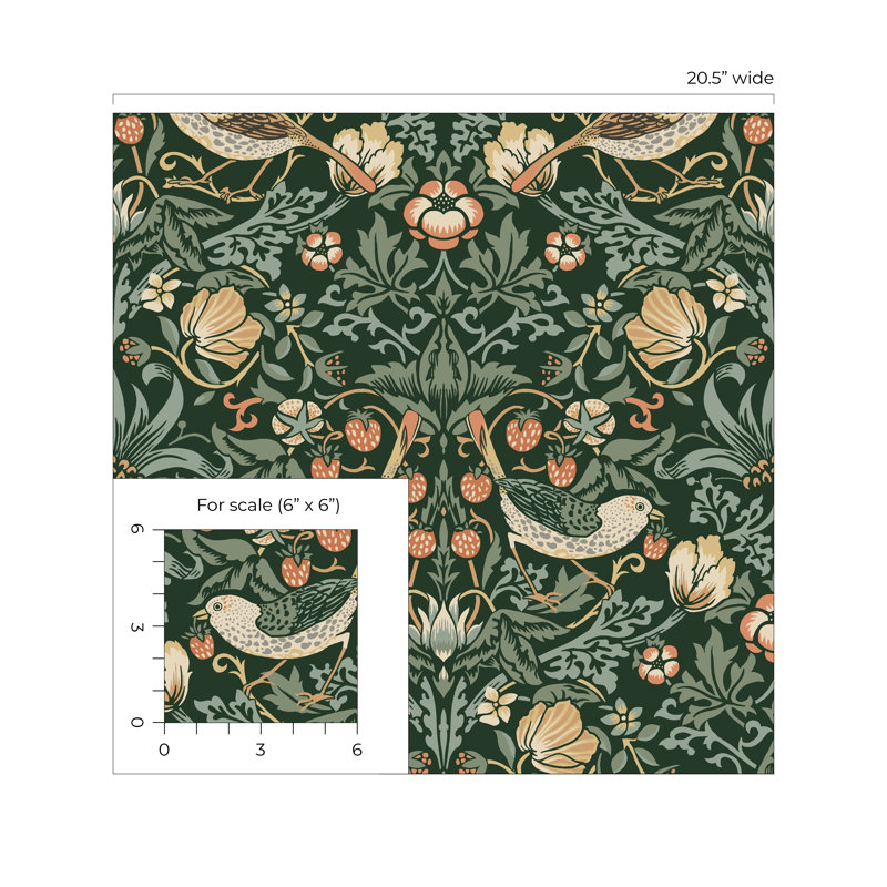 Britiany Peel & Stick Floral Roll, Forest Green