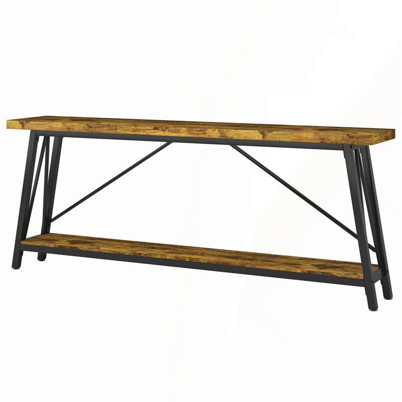 Francessca 70.87'' Console Table, Dark Brown Chevron, Black