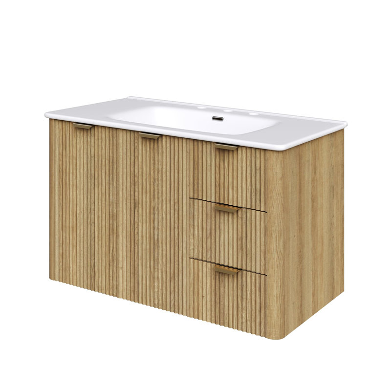 Ensemble de meuble-lavabo moderne avec lavabo Mid-Century, 30", Brun