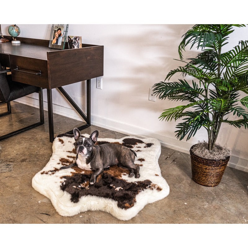 Large Brown Cowhide Orthopedic Faux Fur Dog Bed