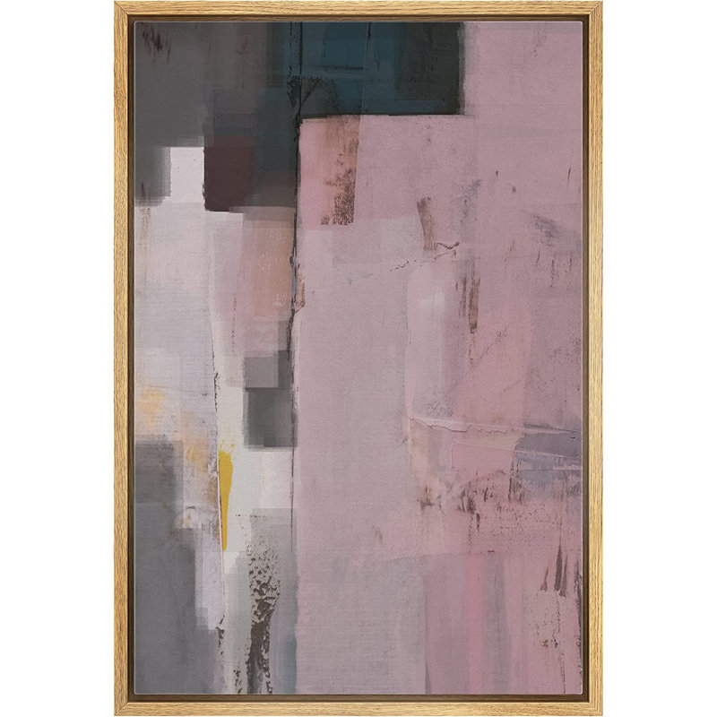 Motif géométrique Mid-Century rose, gris et foncé - imprimé cadre flottant, H 24 po x l 16 po x P 1,5 po, Encadré naturel