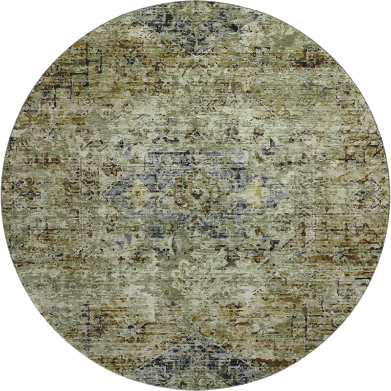 Premium Machine Washable Mayfield global Rug, Aloe, 8' Round