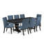 Cet ensemble de table à manger 9 pièces comprend une table de salle à manger et 8 chaises de cuisine en tissu de lin bleu minéral avec dossier rembourré - finition noire sablée.-2099211664-2094268625-2099211666