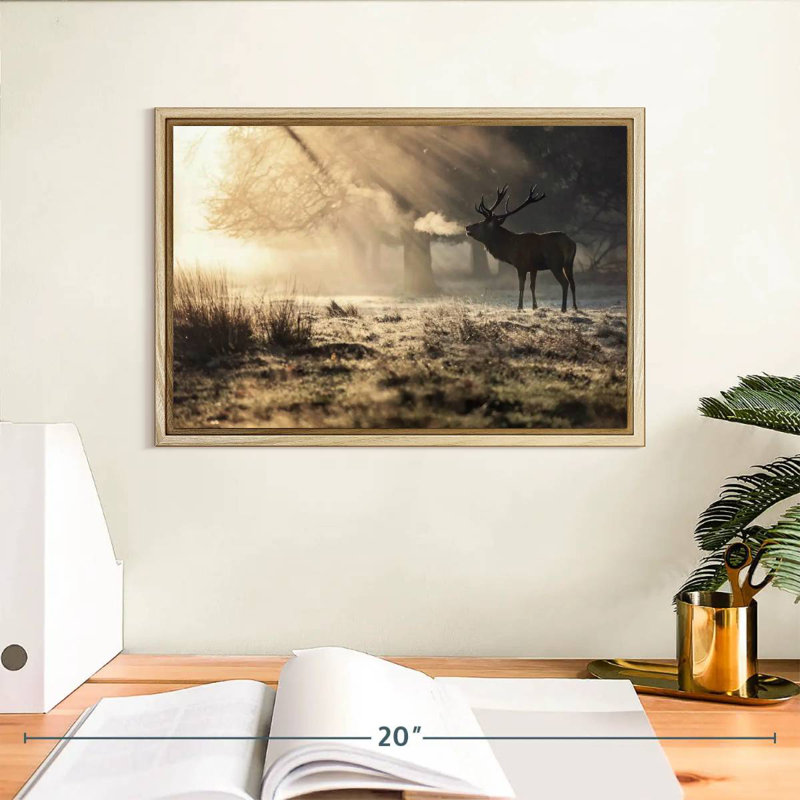 Cerf sauvage dans la neige, Cadre flottant en bois naturel, 13 po x 9 po
