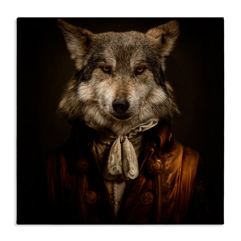 Loup de la haute société, design par Kelley Parker, H 17 po x l 17 po