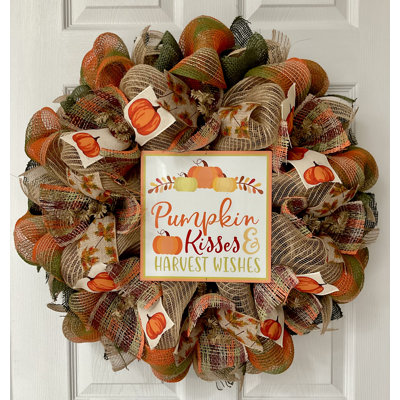 Autumn Wreath Pumpkin Kisses Harvest Wishes