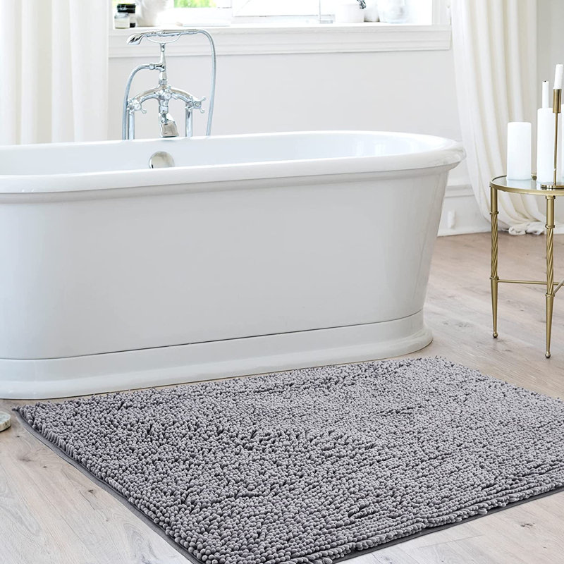 Porreca Non-Slip Bath Rug, Light Gray, 24" W x 44" L