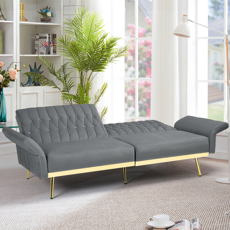 Somiya Upholstered 70'' Sleeper Sofa, Light Gray Velvet