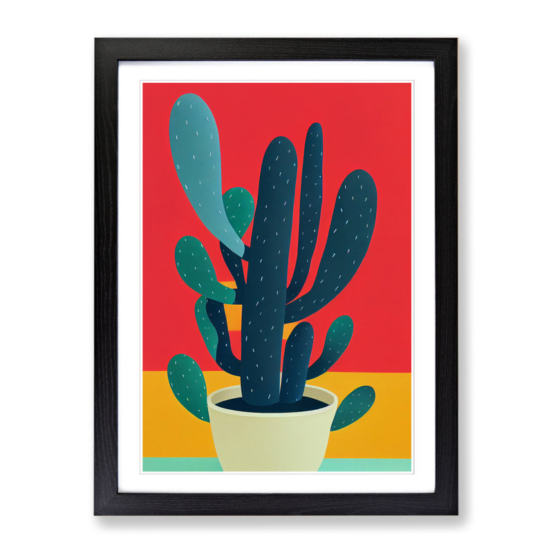 FRM-V0523-329X Cactus Cacti Block Colour - Single Picture Frame Print, 34cm H x 25cm W x 2cm D, Oak Framed