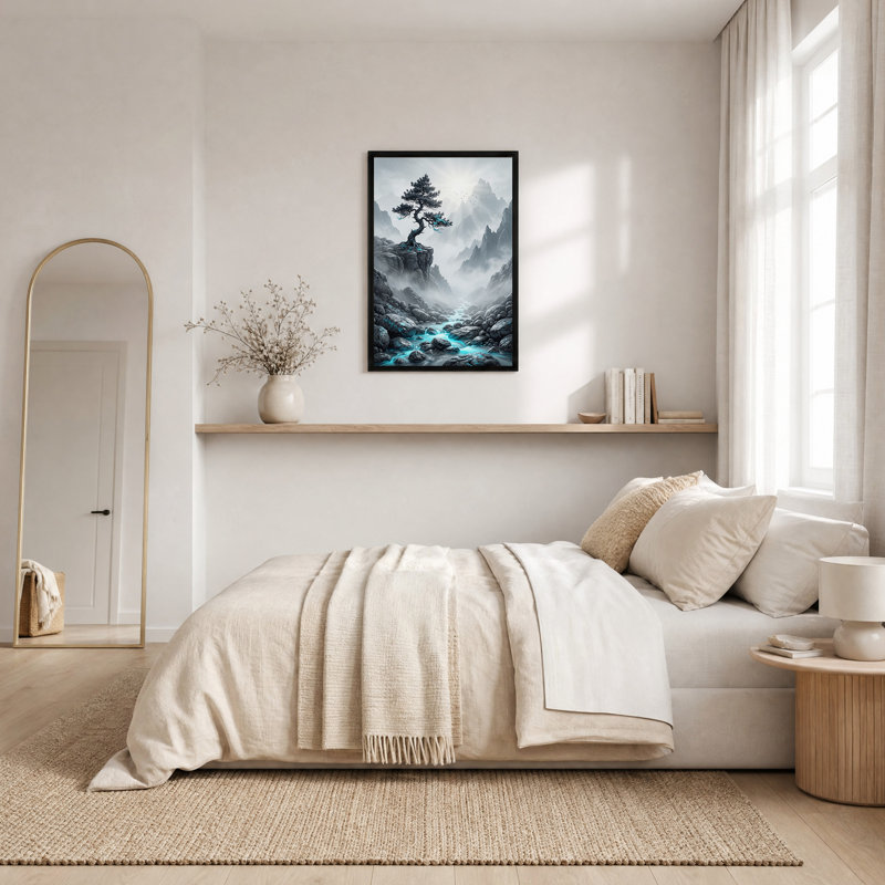 Art mural sur toile Lone Pine on Cliff with Glowing Blue Stream, H 24 po x l 16 po