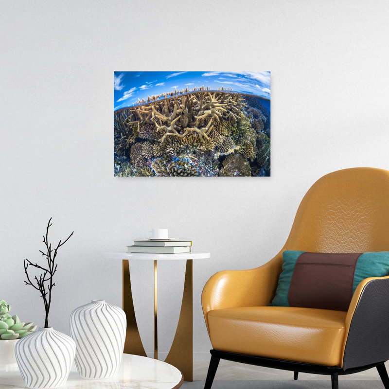 Tropical Coral Reef Sky Colorful Vibrant Abstract Nature Ocean Wall Art Print 1 Piece Wrapped Canvas Wall Art