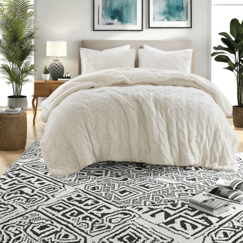 Luxury Twin Chenille Cable Knit Bedding Set, Ultra-soft & Cozy, Ivory