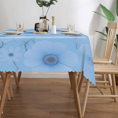 Housse de table à motif floral marguerite crocheté bleu clair 60 po x 120 po pour souper café