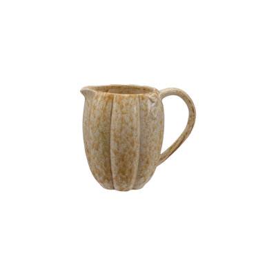 Stoneware Pumpkin Shaped Pitcher With Leaf Reactive Glaze
