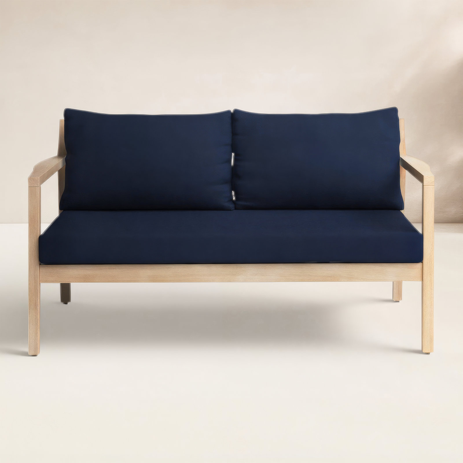 Amina 58" Acacia Patio Loveseat, Navy Performance Olefin