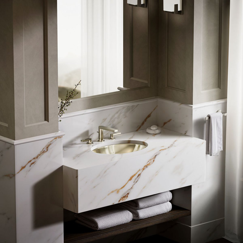 Rhythm Metal Oval Undermount Bathroom Sink, Mirror French Gold