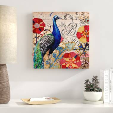 Peacock Decor by Art Licensing Studio - Wrapped Canvas Graphic Art Print Ebern Designs Size: 18 H x 18 W x 2 D