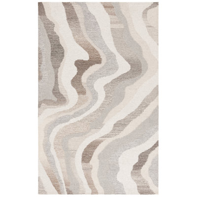 Elleora Ebony Hand Tufted Wool Cotton Abstract Rug in Beige/Ivory