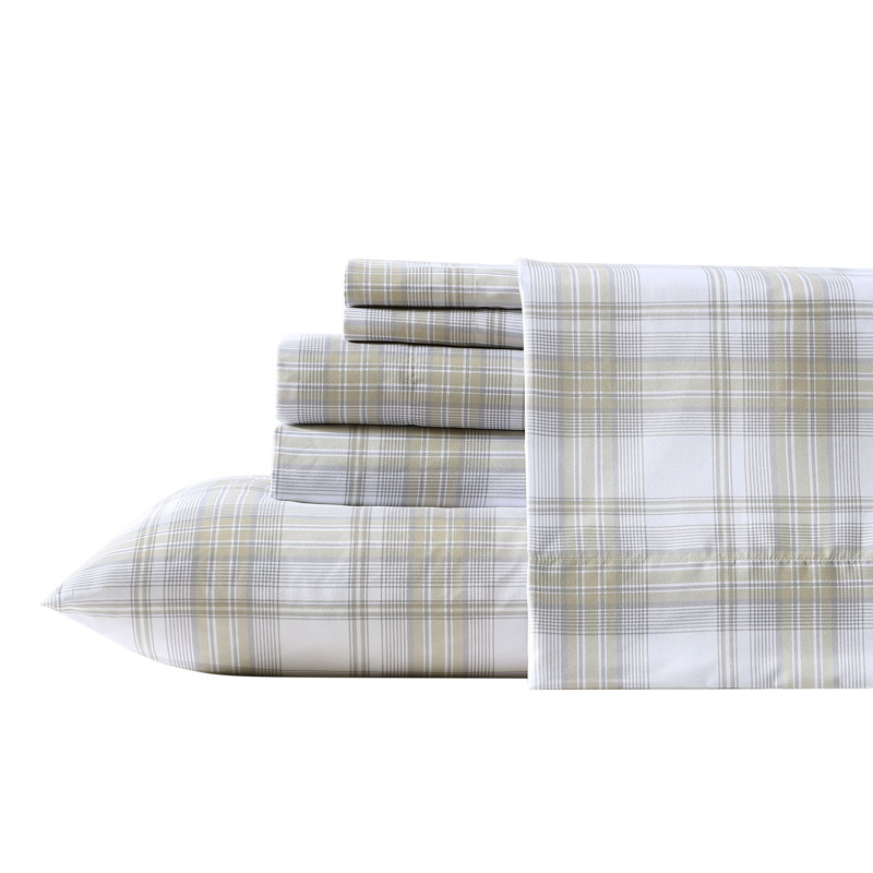 Twin White Plaid Microfiber Sheet Set with Pillowcase