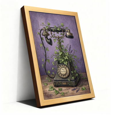 Natural Wood Framed，Canvas Wall Art for Living Room, Bedroom, Office or Entryway – Decorative Wall Decor with Vintage Telephone
